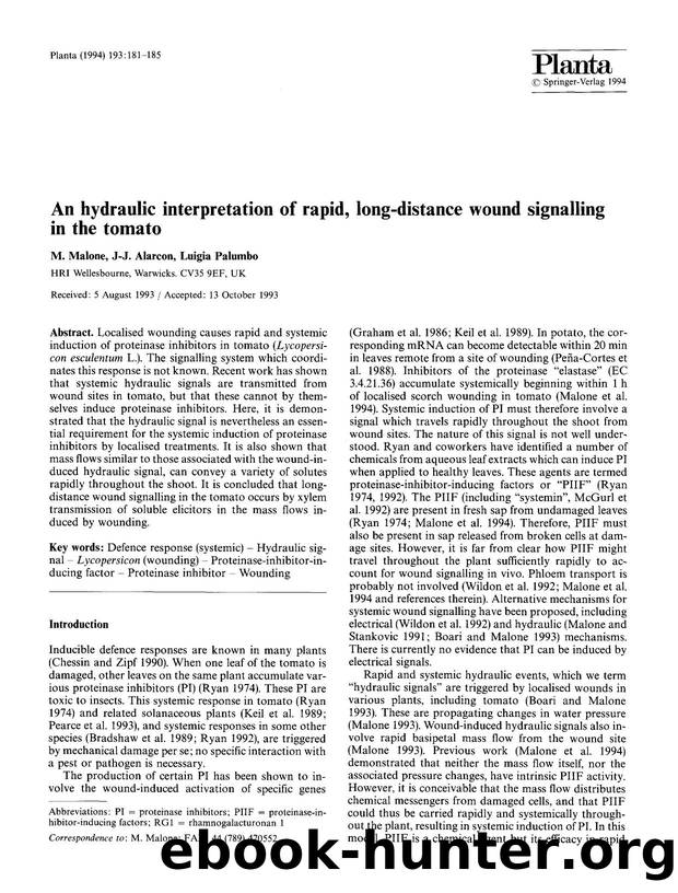 An hydraulic interpretation of rapid, long-distance wound signalling in the tomato by Unknown