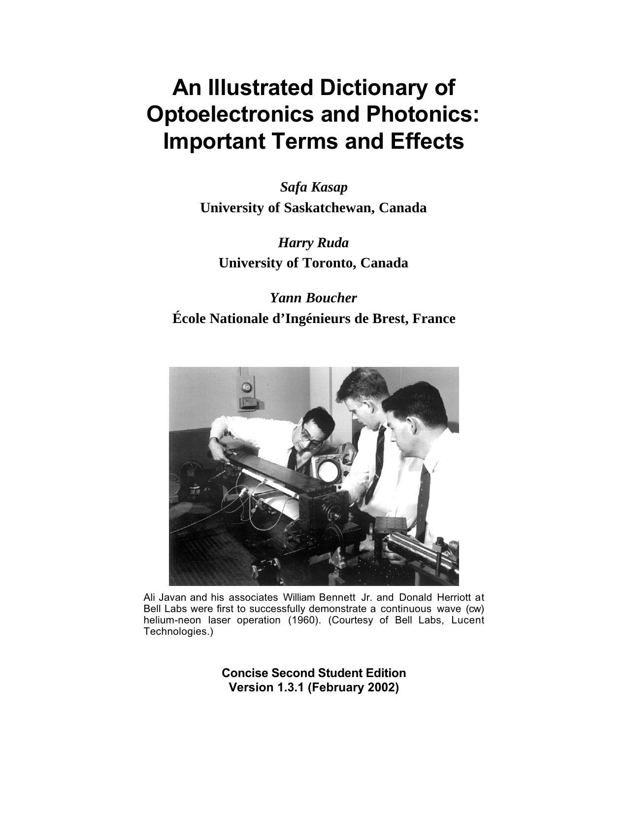 An illustrated dictionary of optoelectronics and photonics: Important terms and effects by Safa Kasap Harry Ruda Yann Boucher