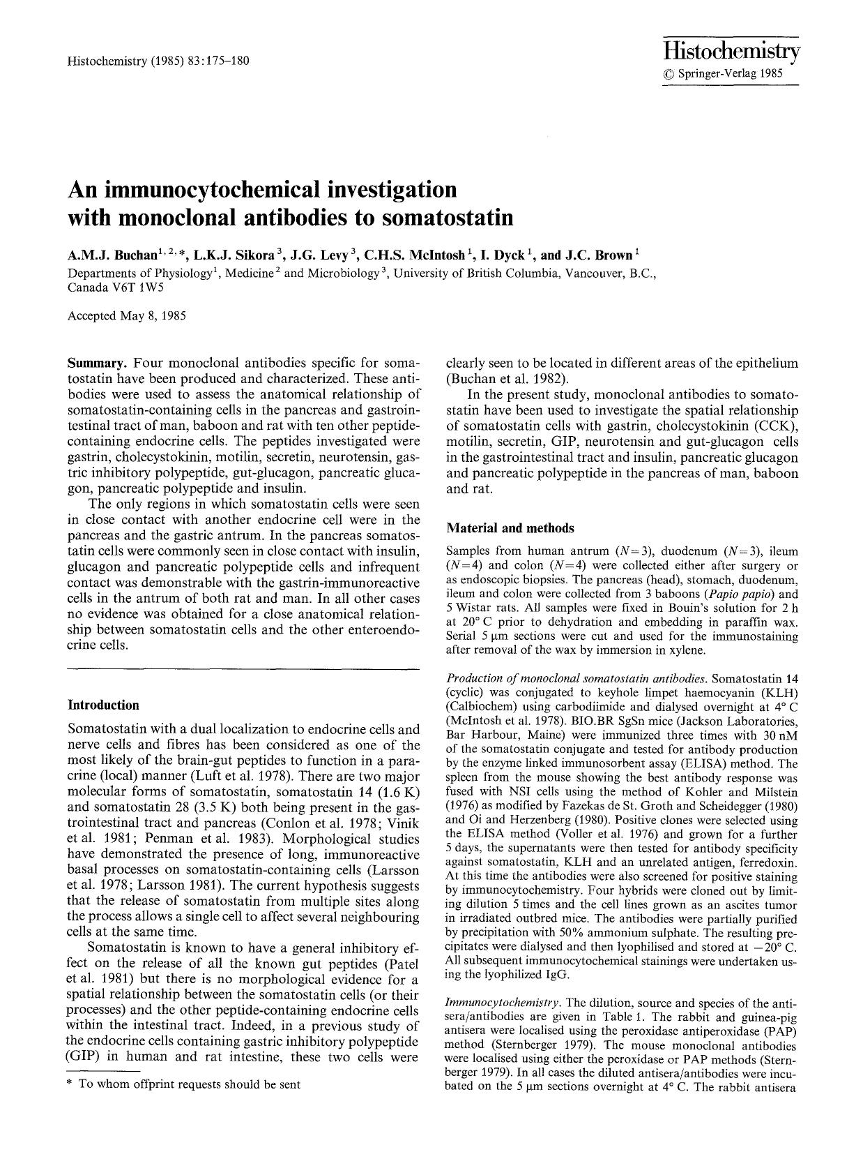 An immunocytochemical investigation with monoclonal antibodies to somatostatin by Unknown