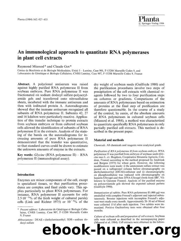 An immunological approach to quantitate RNA polymerases in plant cell extracts by Unknown