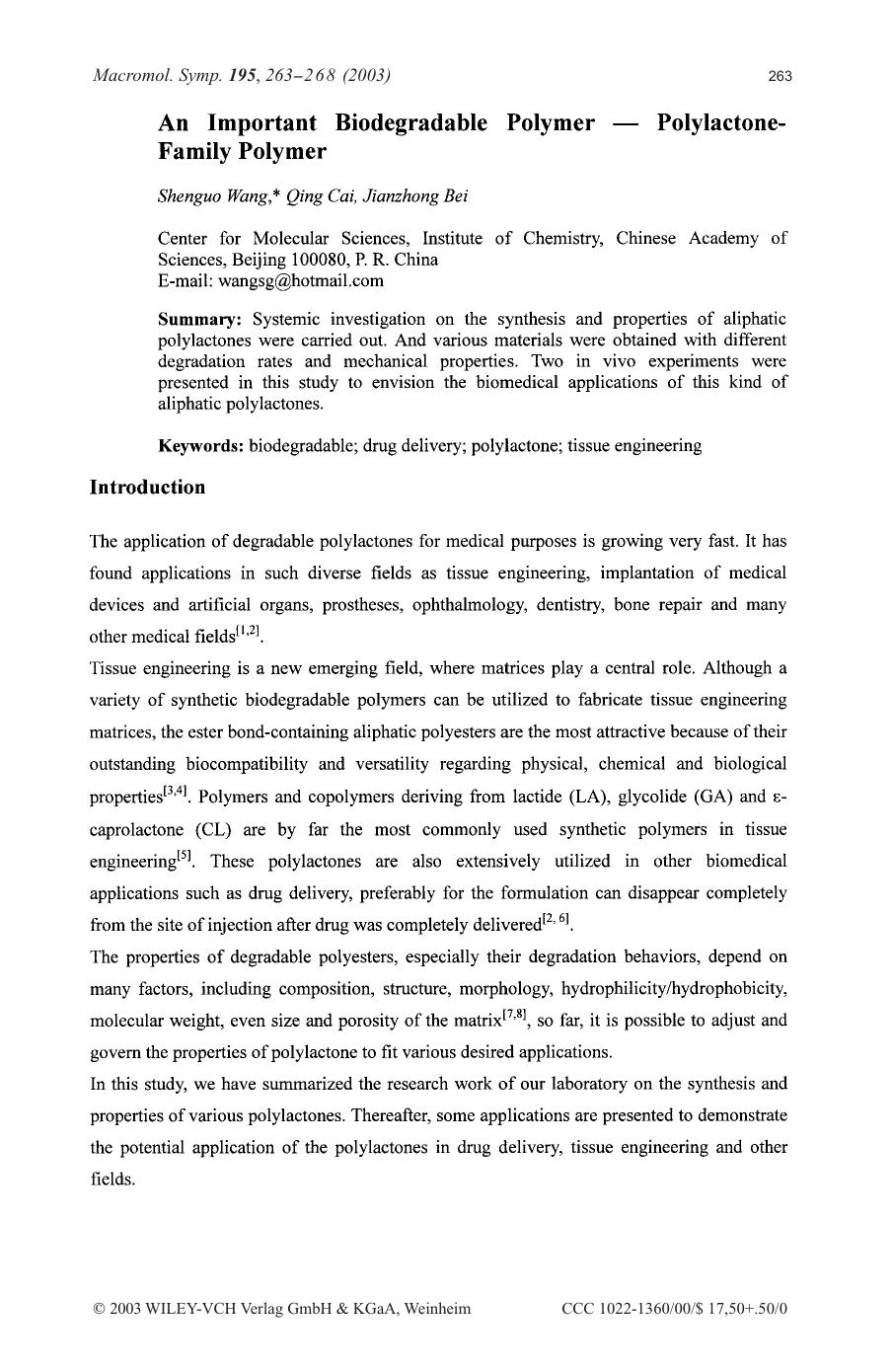 An important biodegradable polymer - polylactone-family polymer by Unknown