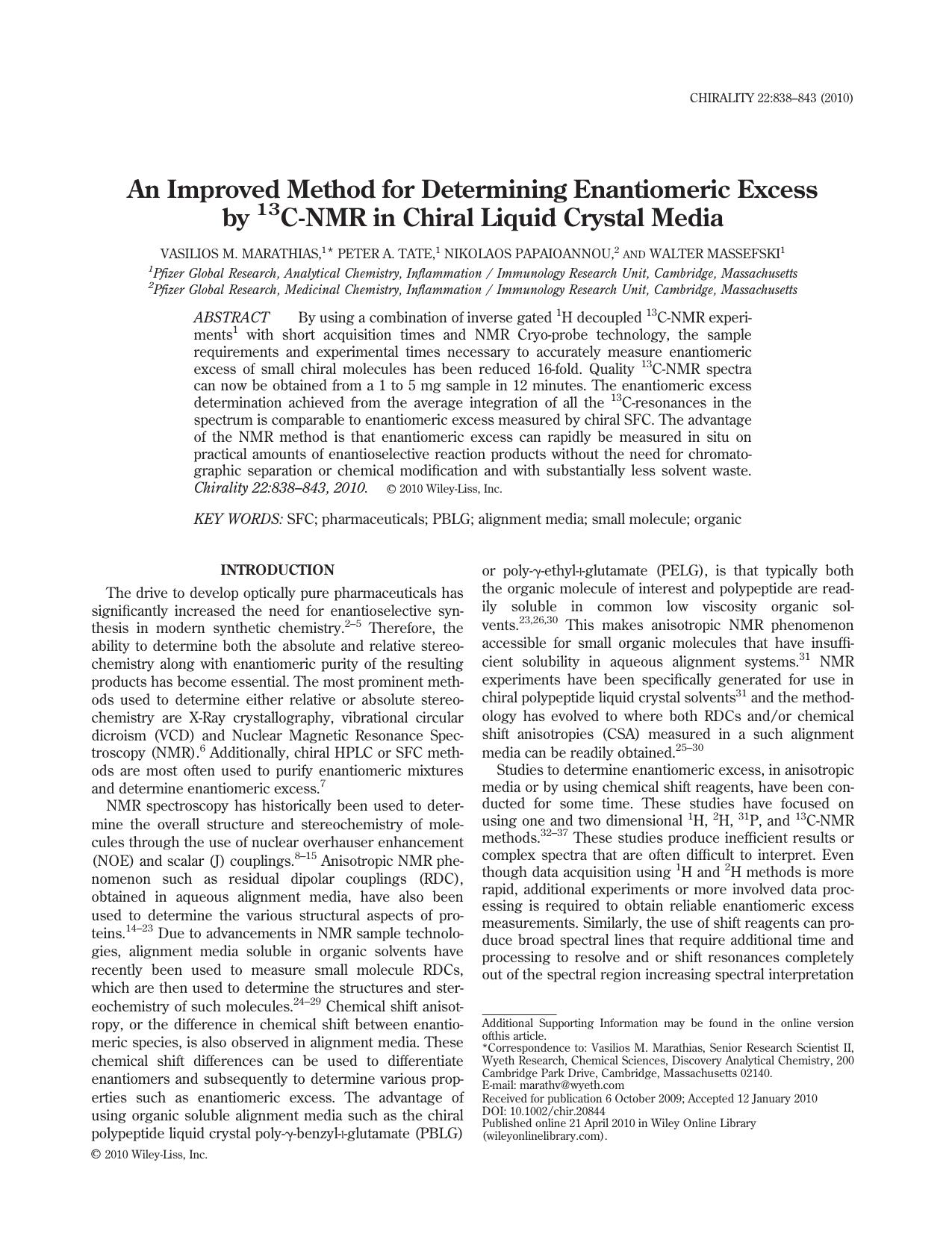 An improved method for determining enantiomeric excess by 13C?NMR in chiral liquid crystal media by Unknown