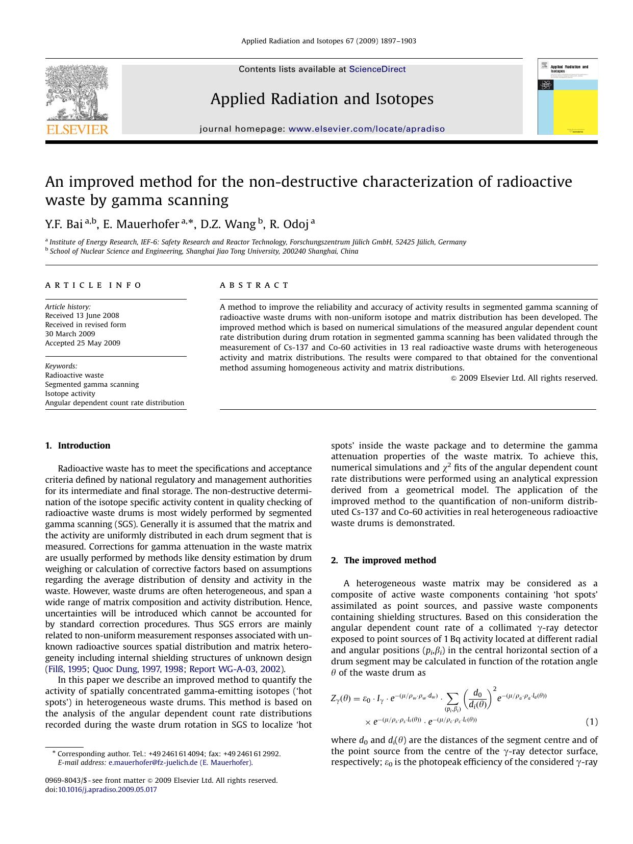 An improved method for the non-destructive characterization of radioactive waste by gamma scanning by Y.F. Bai; E. Mauerhofer; D.Z. Wang; R. Odoj