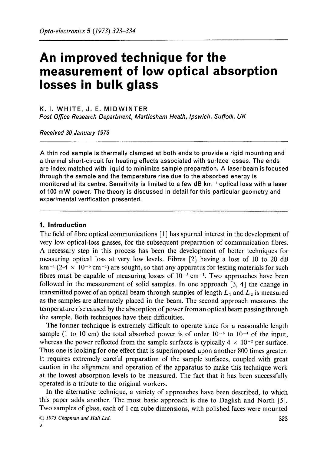 An improved technique for the measurement of low optical absorption losses in bulk glass by Unknown