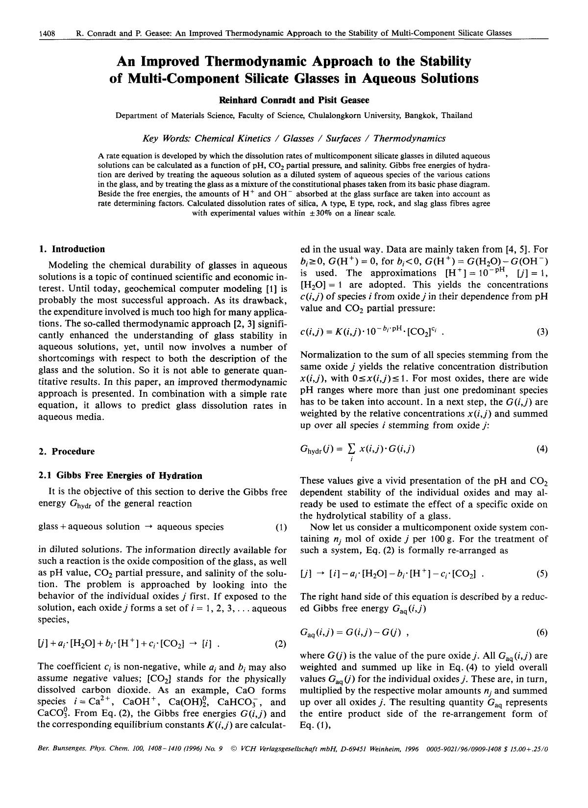 An improved thermodynamic approach to the stability of multi-component silicate glasses in aqueous solutions by Unknown
