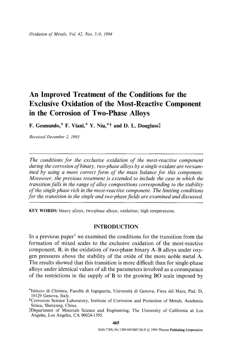 An improved treatment of the conditions for the exclusive oxidation of the most-reactive component in the corrosion of two-phase alloys by Unknown