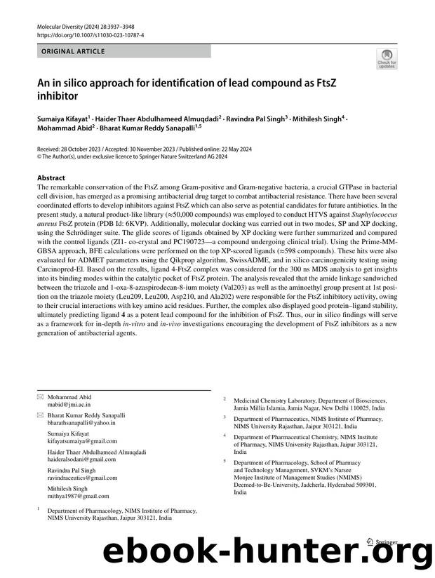 An in silico approach for identification of lead compound as FtsZ inhibitor by unknow
