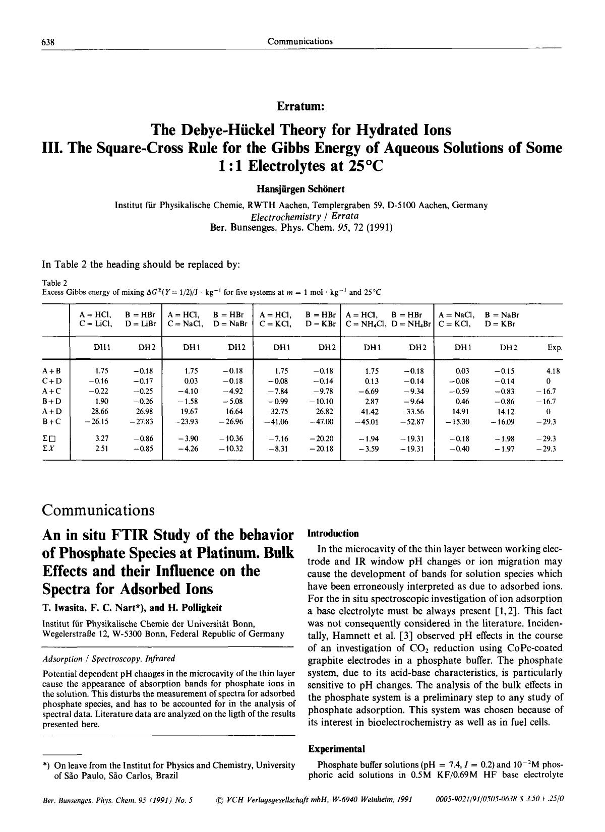 An in situ FTIR Study of the behavior of Phosphate Species at Platinum. Bulk Effects and their Influence on the Spectra for Adsorbed Ions by Unknown