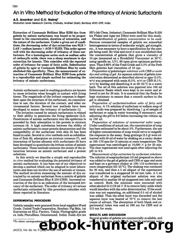 An in vitro method for evaluation of the irritancy of antonio surfactants by Unknown