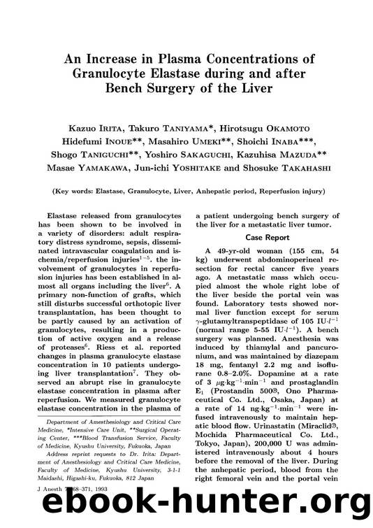 An increase in plasma concentrations of granulocyte elastase during and after bench surgery of the live by Unknown