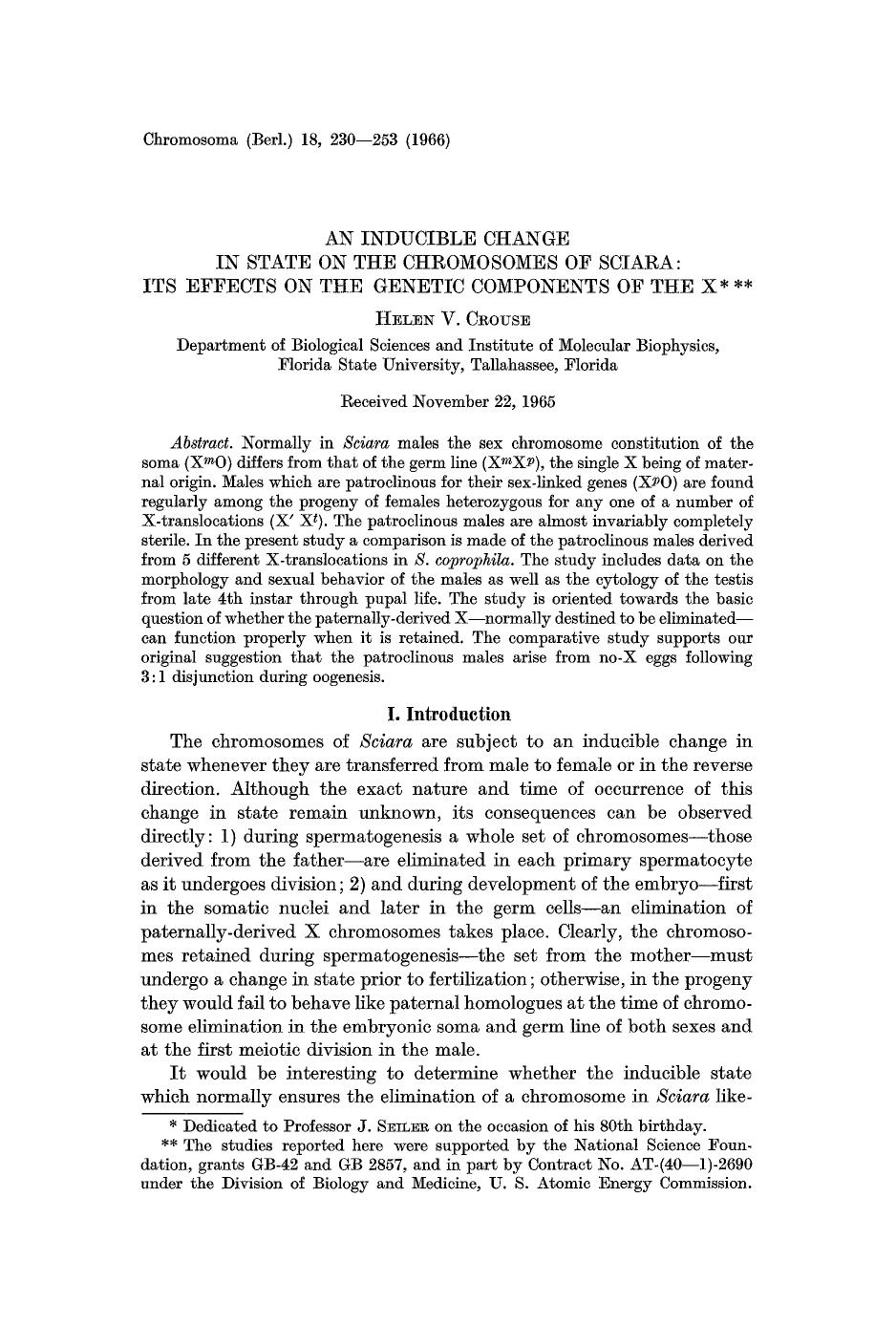 An inducible change in state on the chromosomes of Sciara: Its effects on the genetic components of the X by Unknown