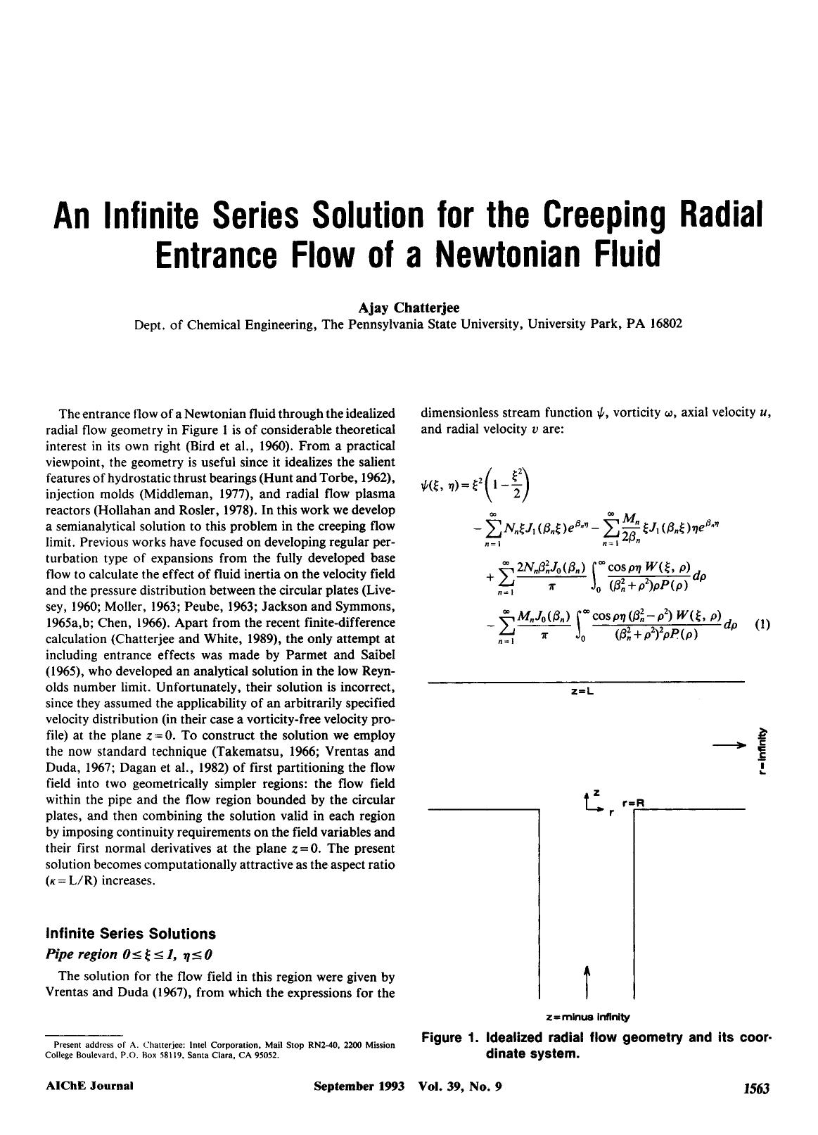 An infinite series solution for the creeping radial entrance flow of a newtonian fluid by Unknown