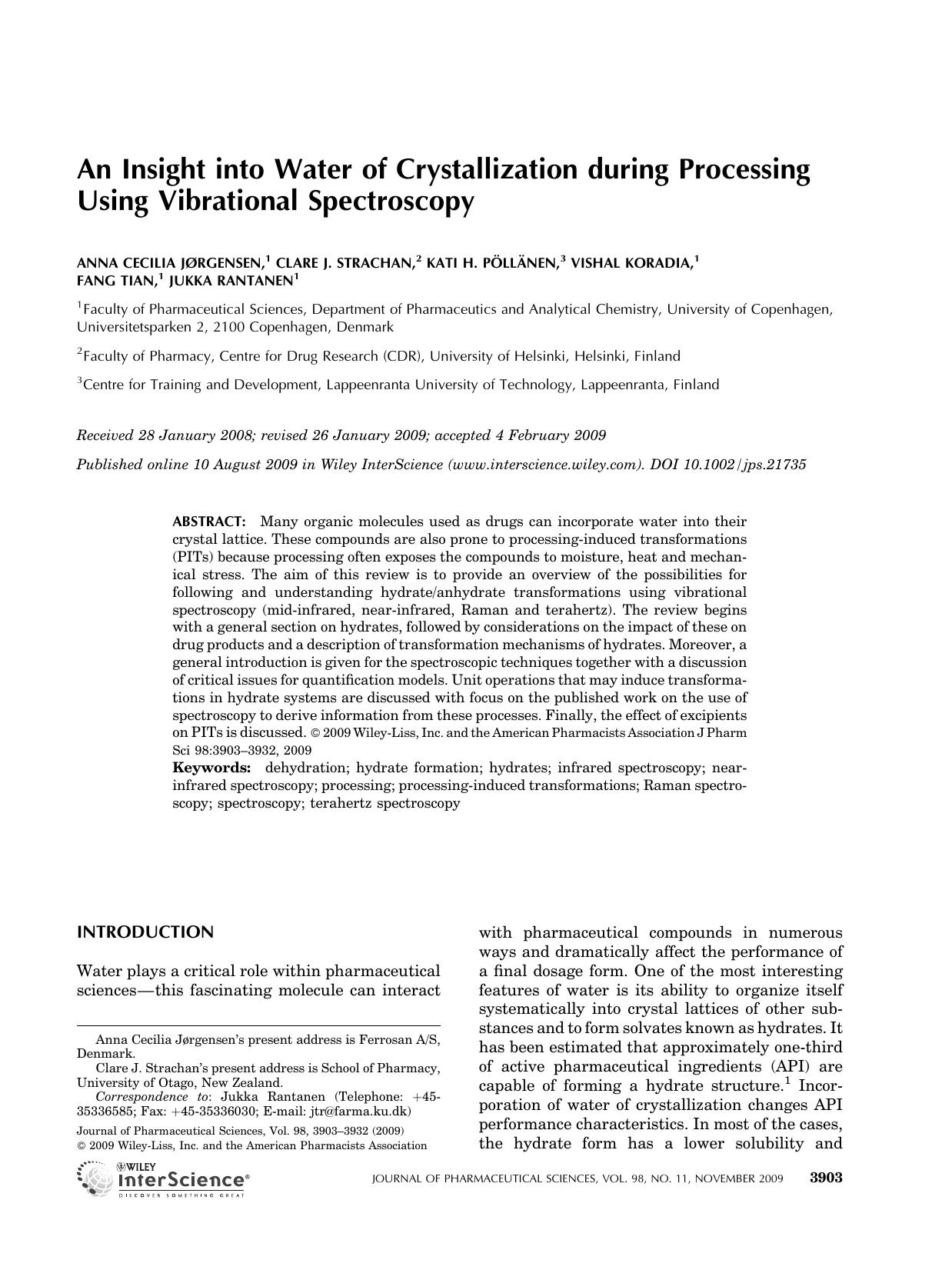 An insight into water of crystallization during processing using vibrational spectroscopy by Unknown