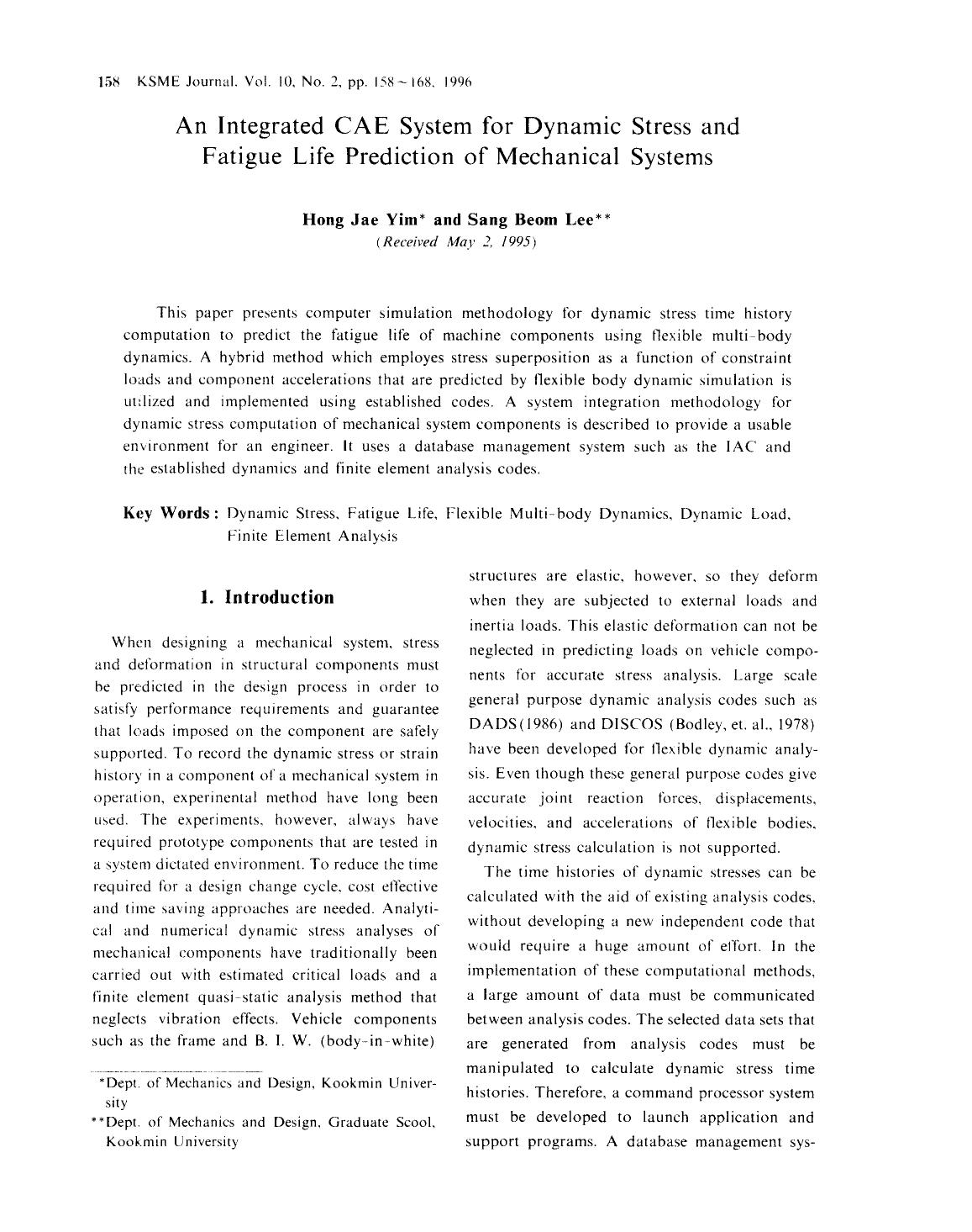 An integrated CAE system for dynamic stress and fatigue life prediction of mechanical systems by Unknown