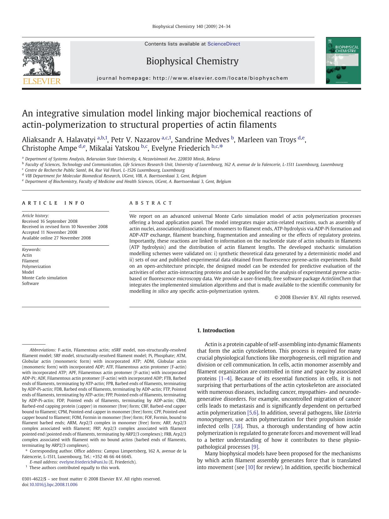 An integrative simulation model linking major biochemical reactions of actin-polymerization to structural properties of actin filaments by unknow