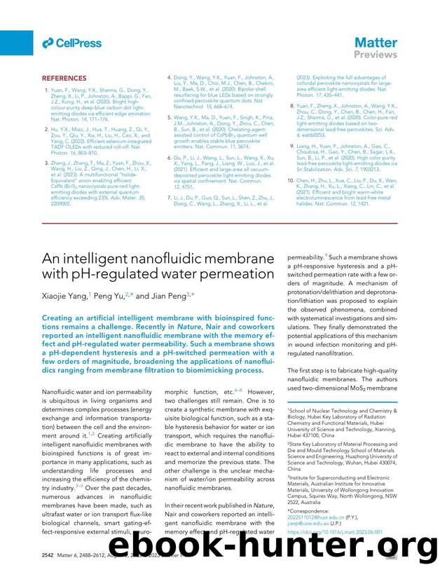 An intelligent nanofluidic membrane with pH-regulated water permeation by Xiaojie Yang & Peng Yu & Jian Peng
