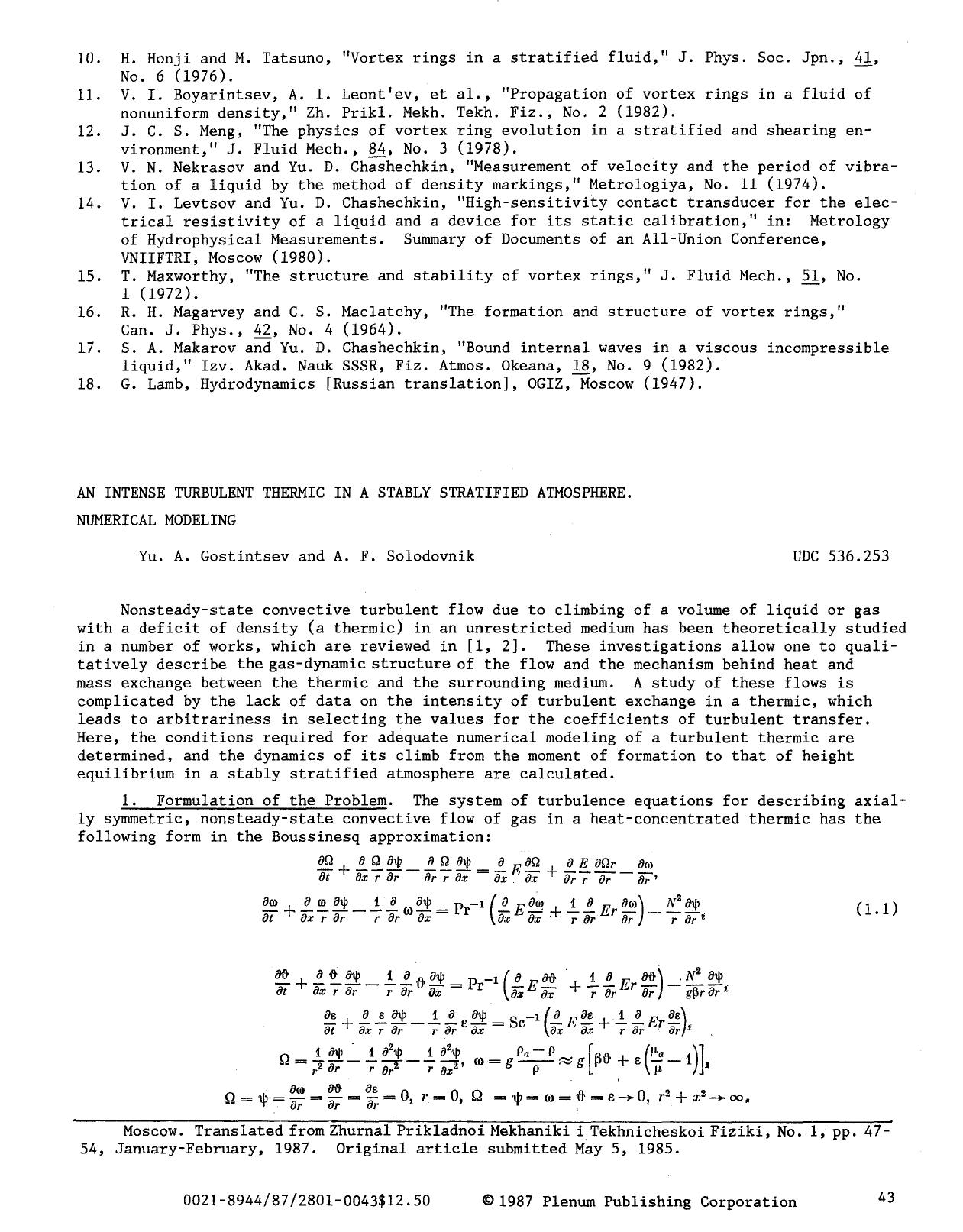 An intense turbulent thermic in a stably stratified atmosphere. Numerical modeling by Unknown