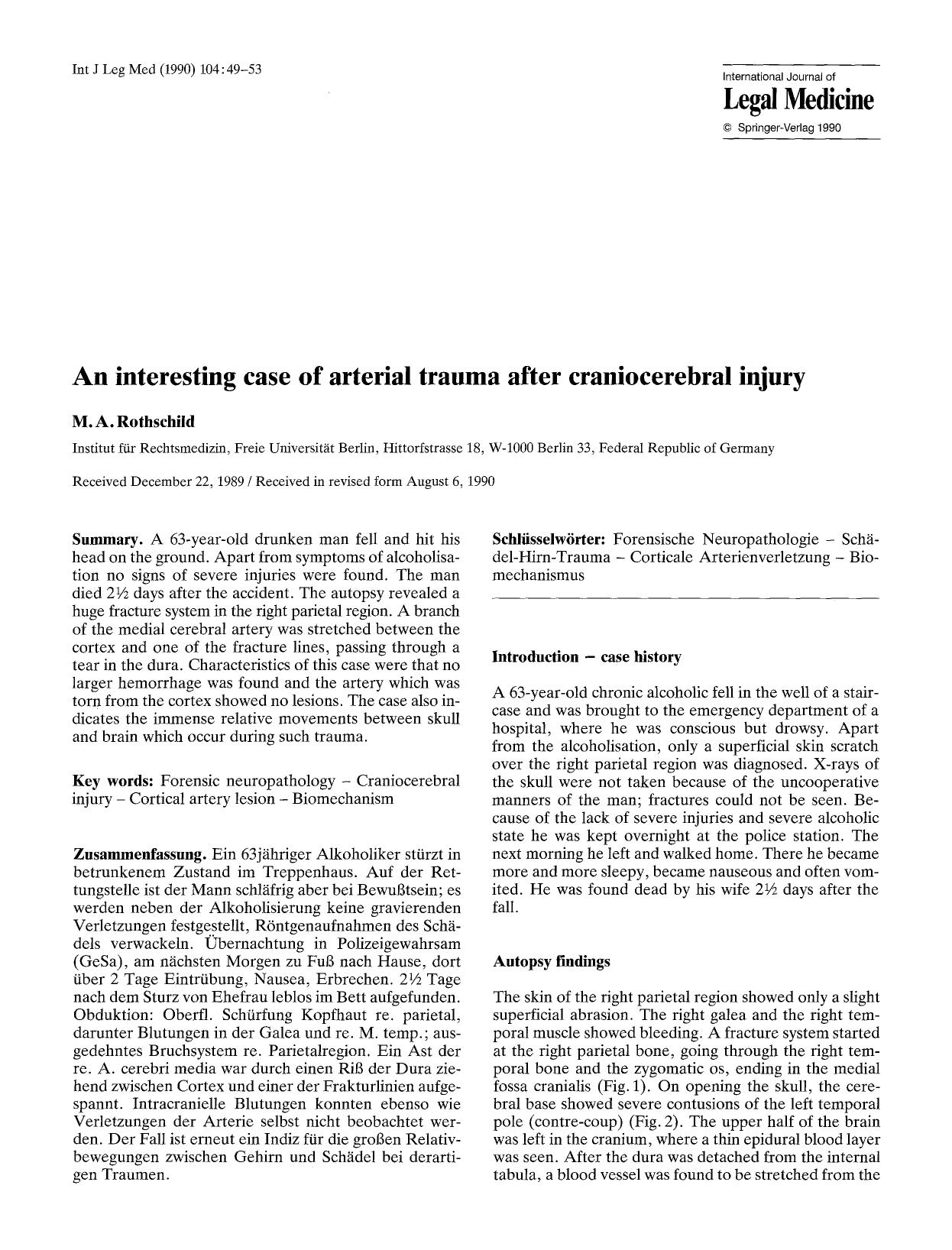 An interesting case of arterial trauma after craniocerebral injury by Unknown