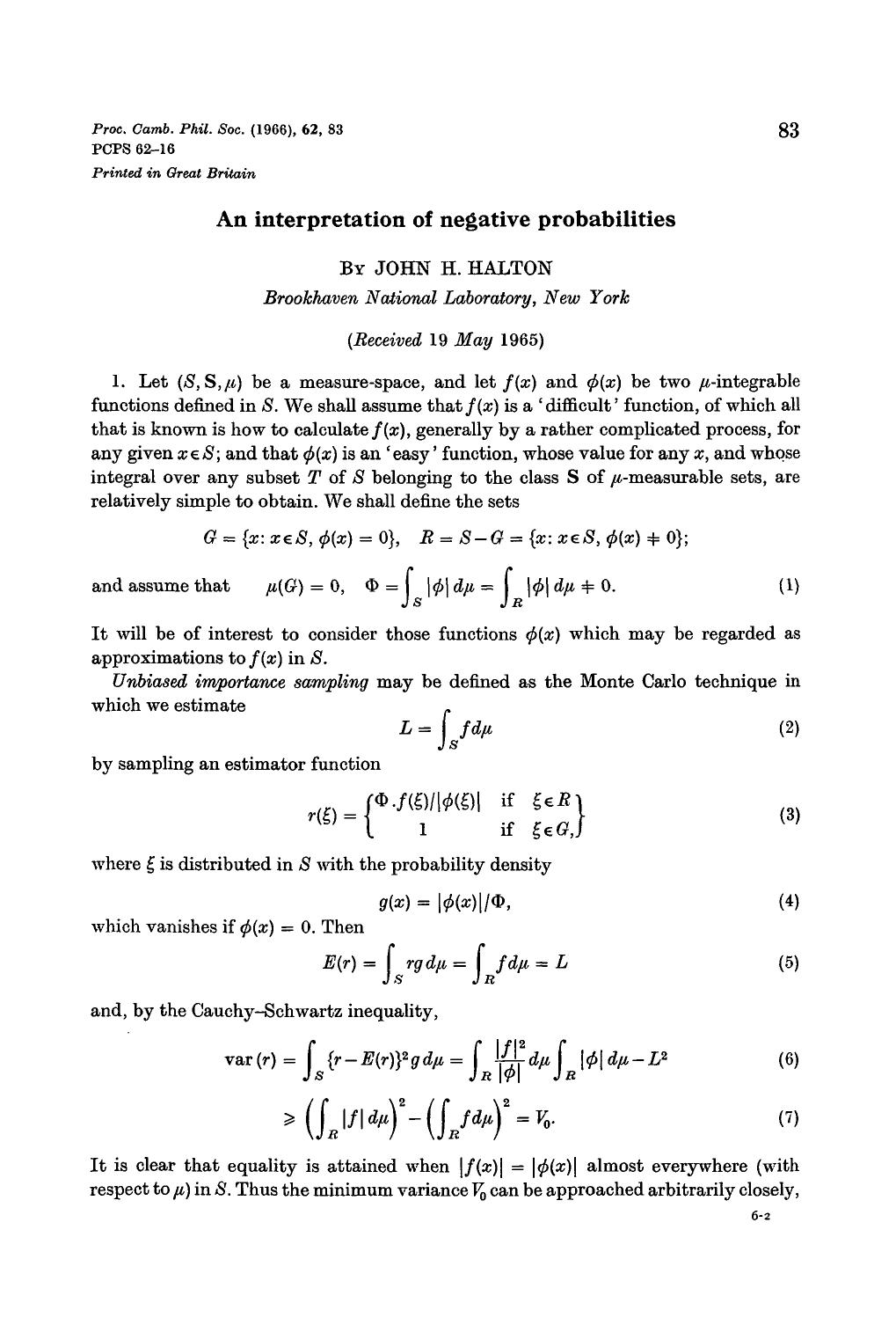 An interpretation of negative probabilities by John H. Halton