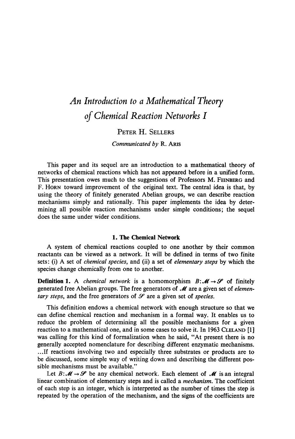 An introduction to a mathematical theory of chemical reaction networks I by Unknown
