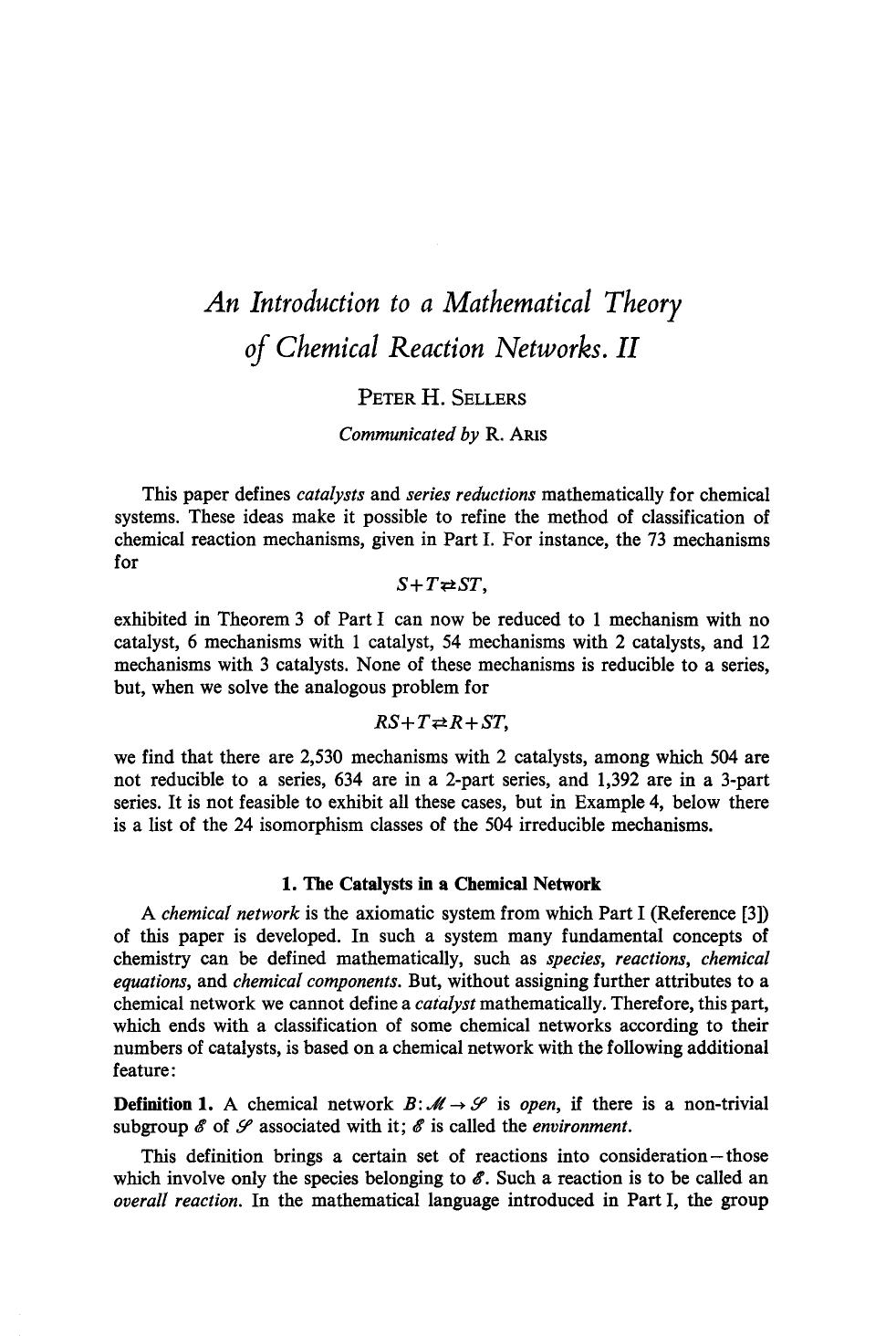 An introduction to a mathematical theory of chemical reaction networks. II by Unknown