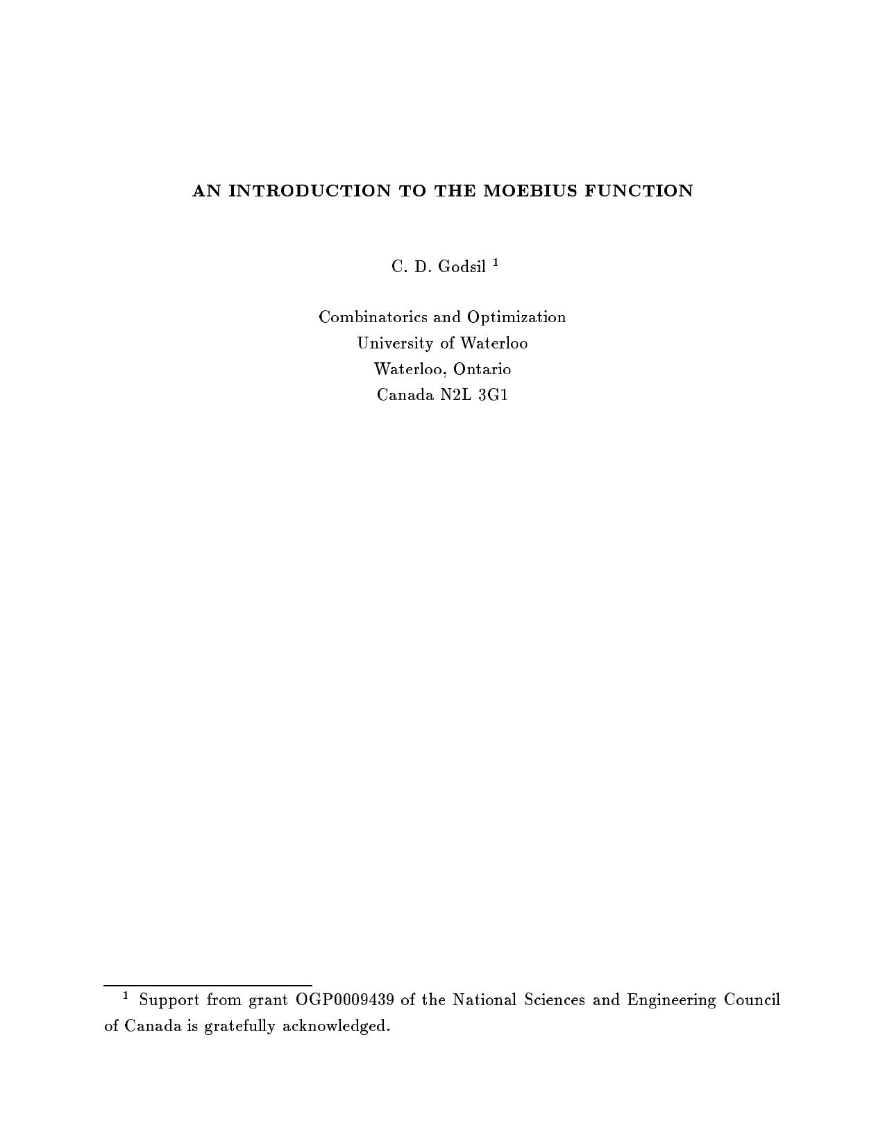 An introduction to the Moebius function [expository notes] by Chris Godsil