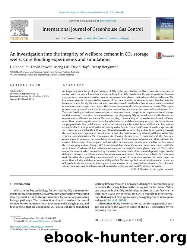 An investigation into the integrity of wellbore cement in CO2 storage wells: Core flooding experiments and simulations by L. Connell & David Down & Meng Lu & David Hay & Deasy Heryanto