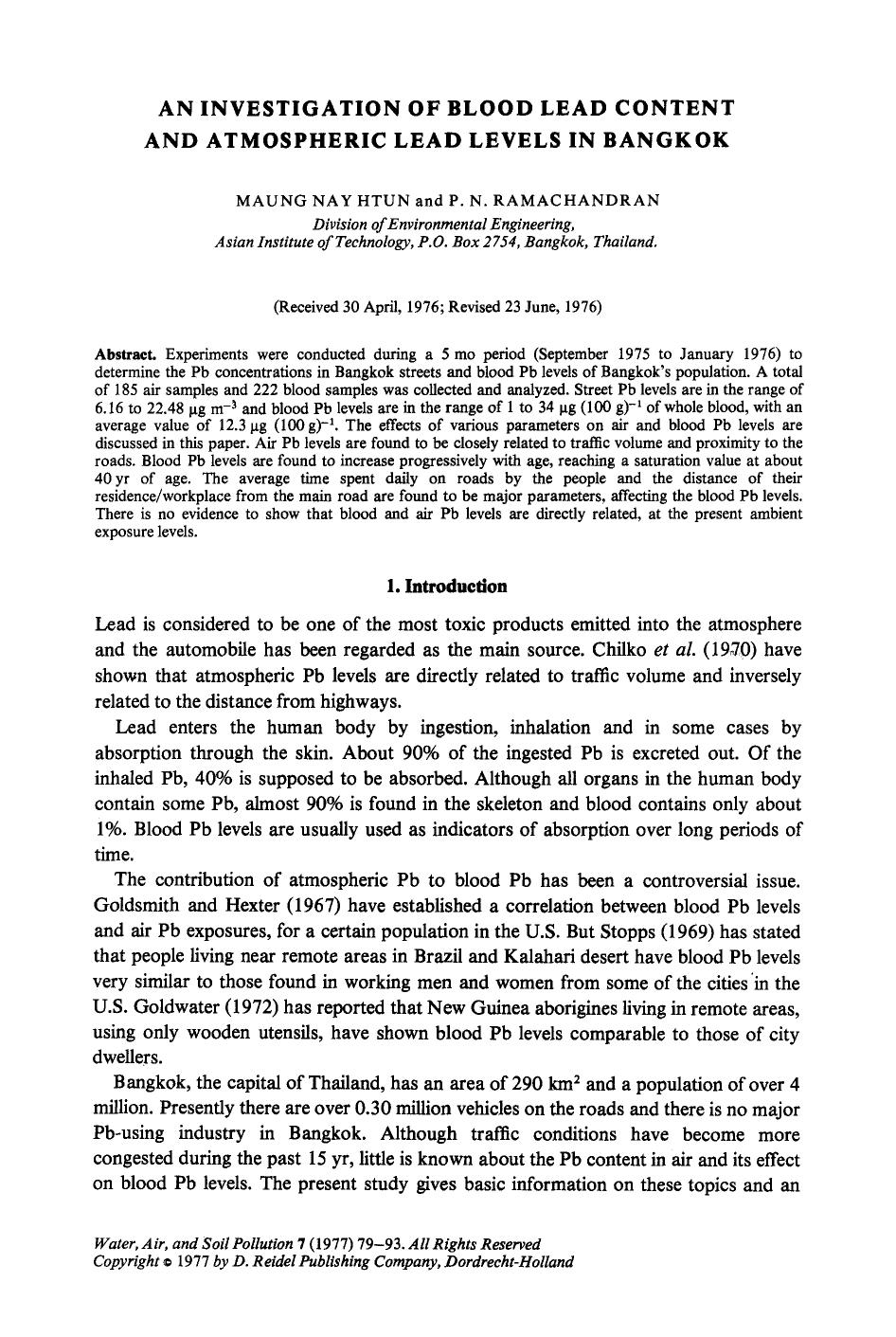 An investigation of blood lead content and atmospheric lead levels in Bangkok by Unknown