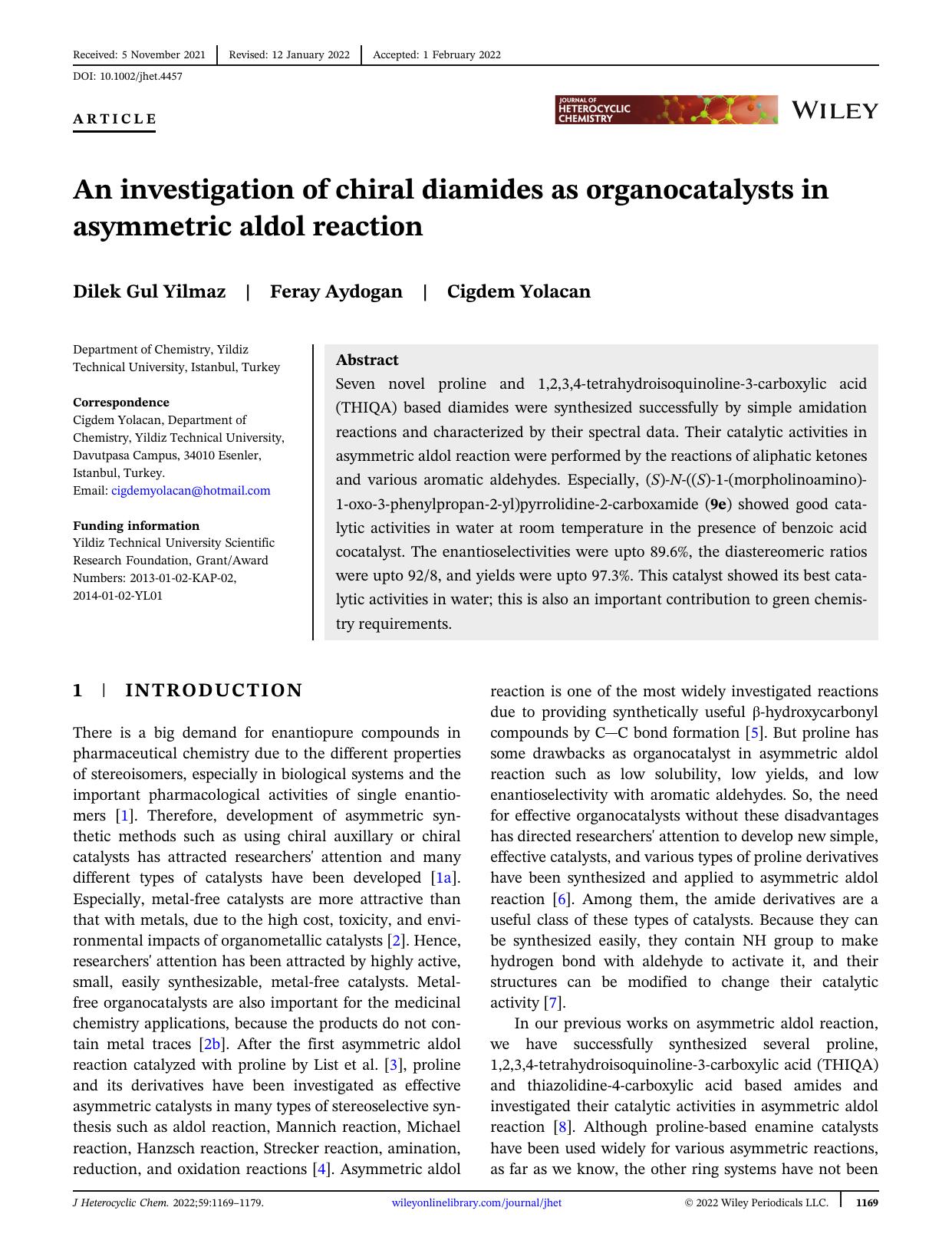 An investigation of chiral diamides as organocatalysts in asymmetric aldol reaction by Unknown