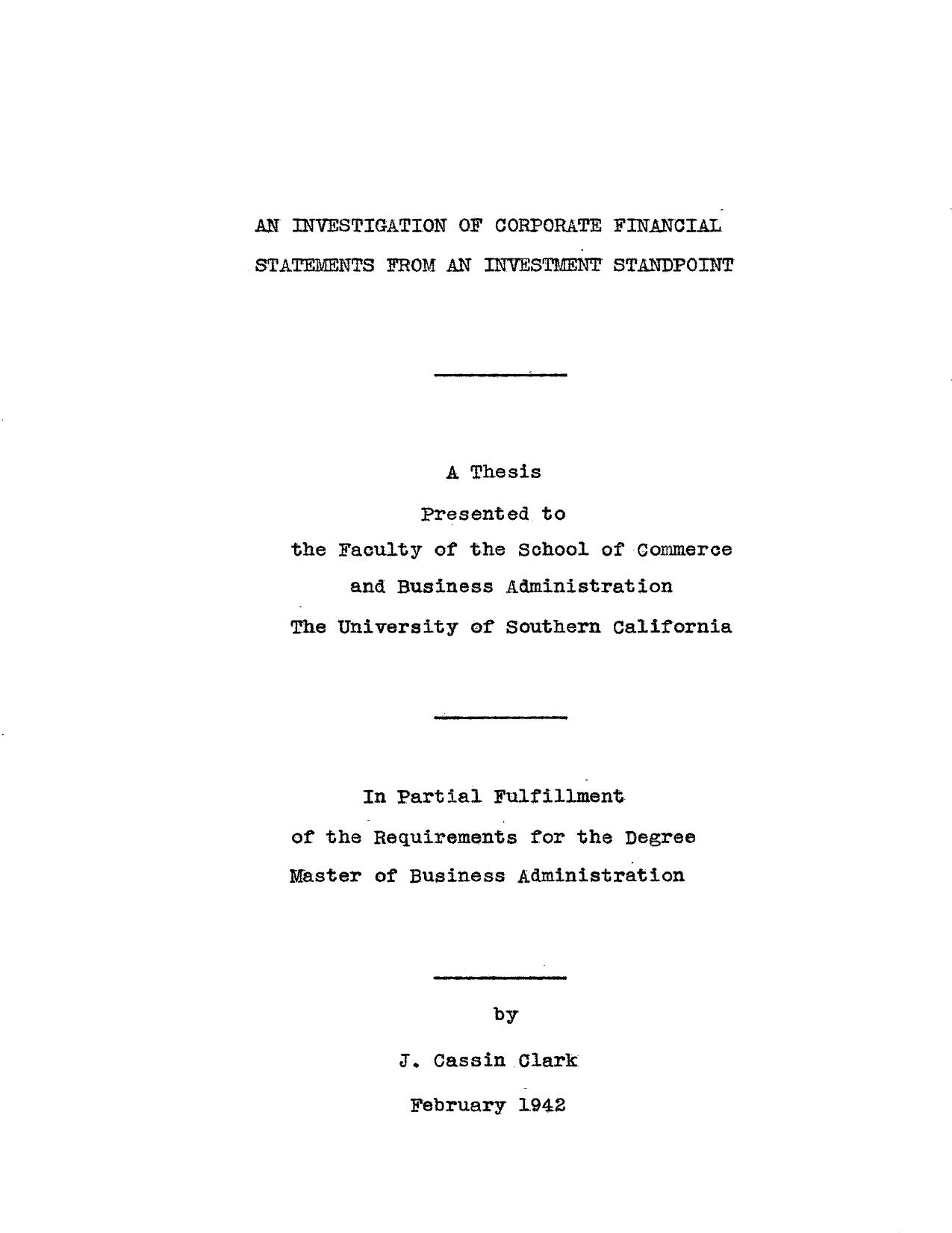 An investigation of corporate financial statements from an investment standpoint by Clark J. C
