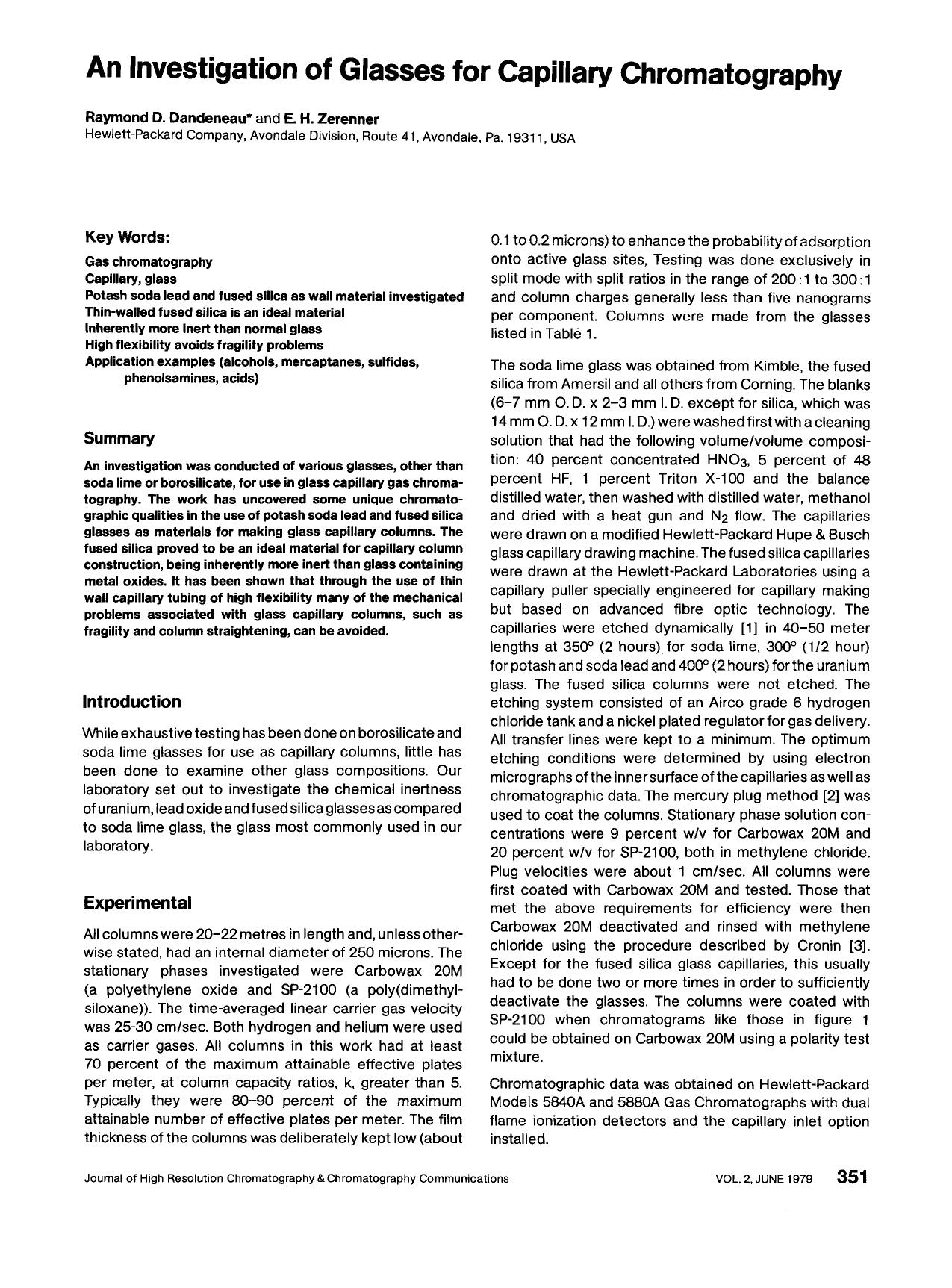 An investigation of glasses for capillary chromatography by Unknown