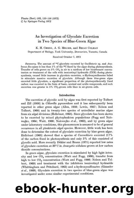 An investigation of glycolate excretion in two species of blue-green algae by Unknown