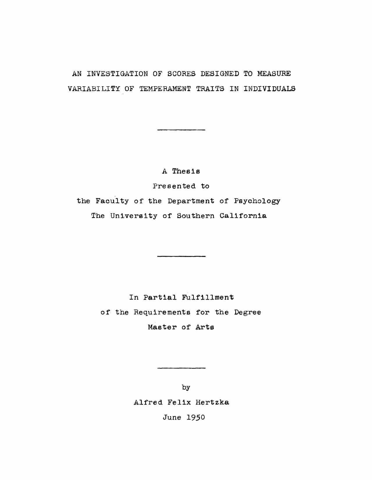 An investigation of scores designed to measure variability of temperament traits in individuals by Hertzka Alfred Felix