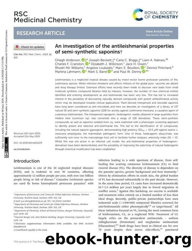 An investigation of the antileishmanial properties of semi-synthetic saponins by unknow