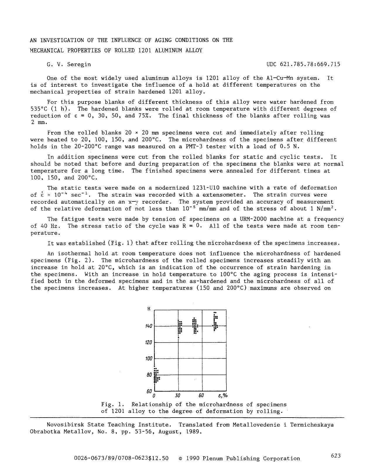 An investigation of the influence of aging conditions on the mechanical properties of rolled 1201 aluminum alloy by Unknown