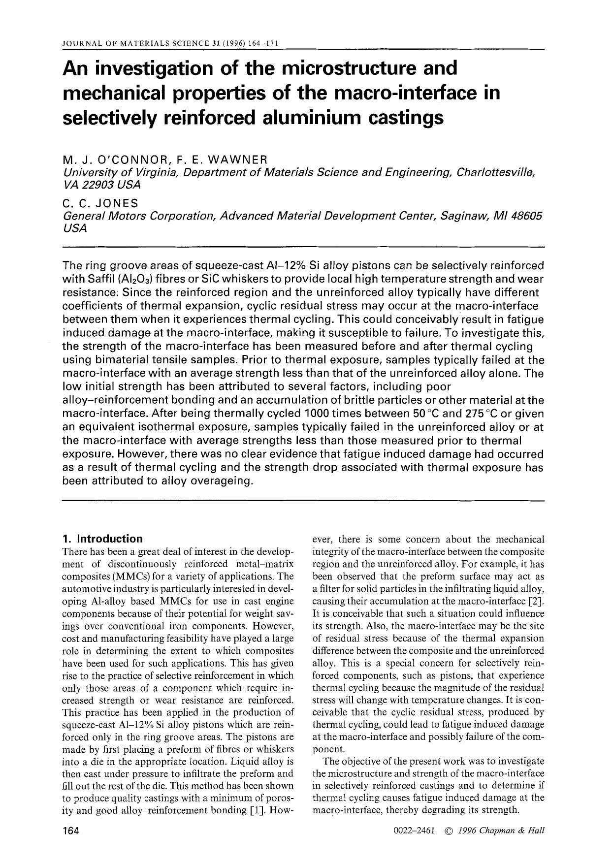 An investigation of the microstructure and mechanical properties of the macro-interface in selectively reinforced aluminium castings by Unknown