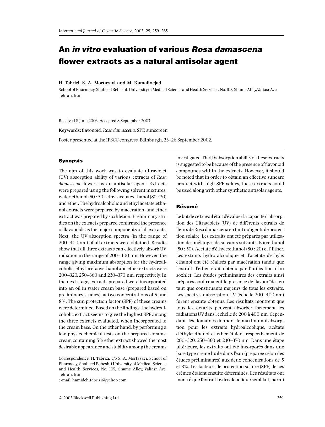 An invitro evaluation of various Rosa damascena flower extracts as a natural antisolar agent by Unknown