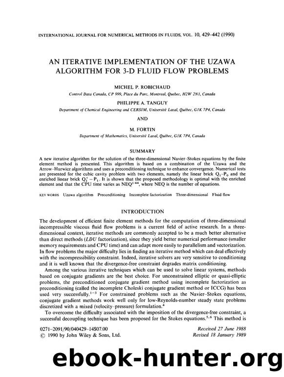 An iterative implementation of the Uzawa algorithm for 3-D fluid flow problems by Unknown