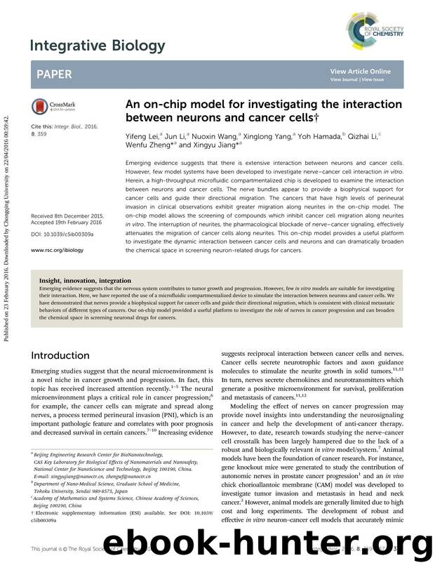An on-chip model for investigating the interaction between neurons and cancer cells by unknow