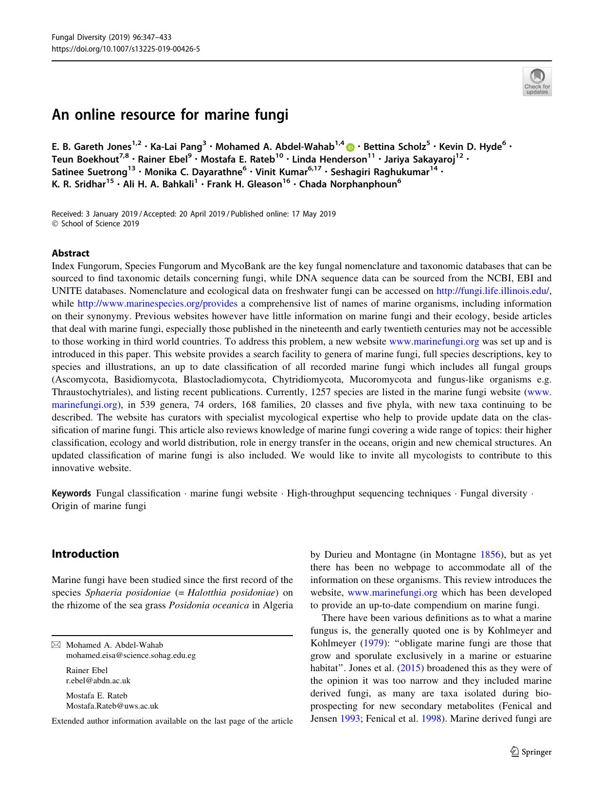 An online resource for marine fungi by unknow