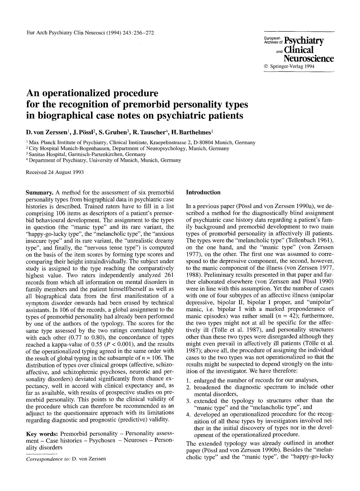 An operationalized procedure for the recognition of premorbid personality types in biographical case notes on psychiatric patients by Unknown