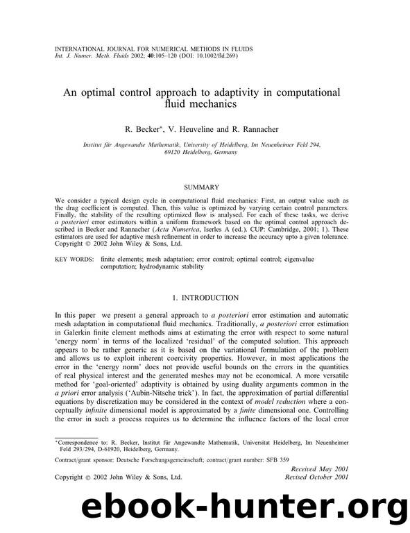 An optimal control approach to adaptivity in computational fluid mechanics by Unknown