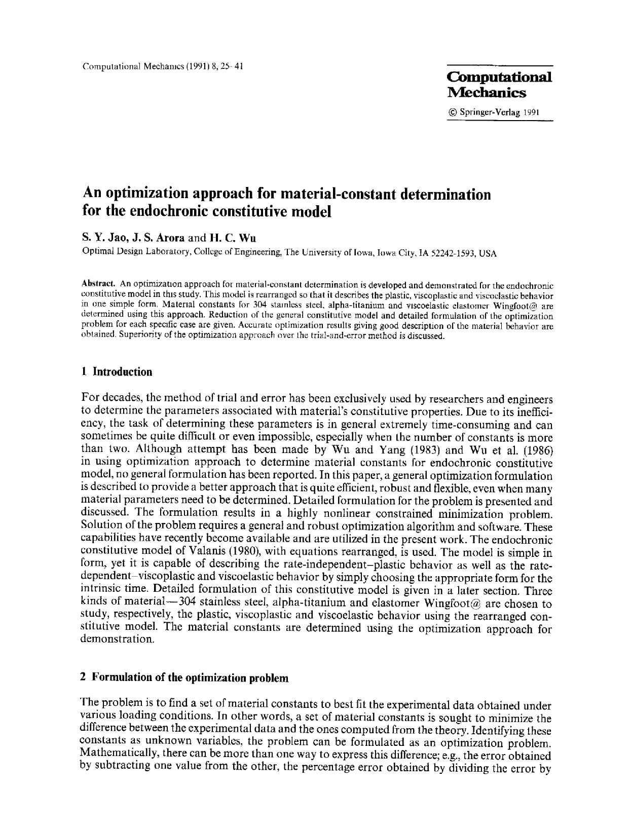 An optimization approach for material-constant determination for the endochronic constitutive model by Unknown