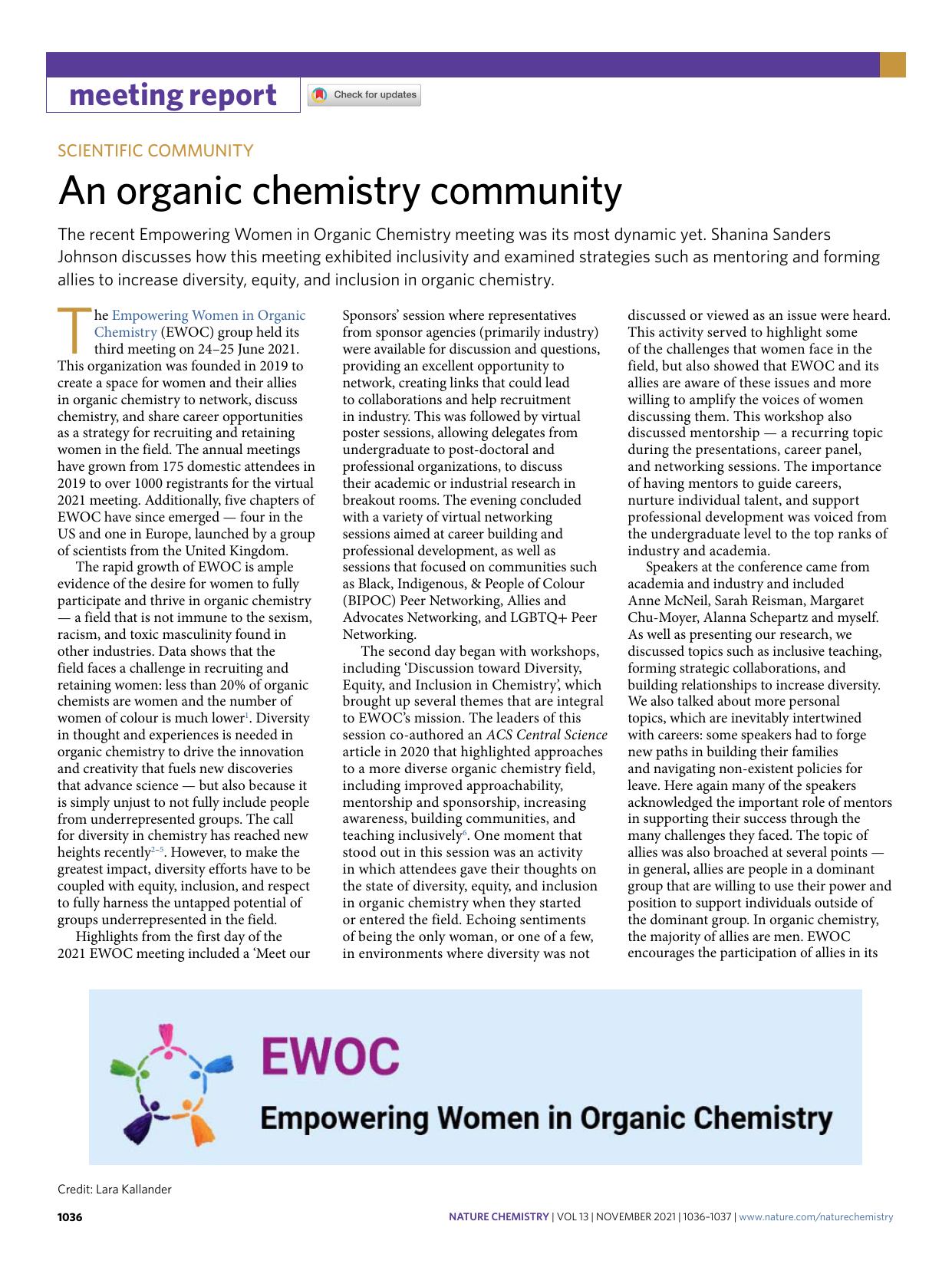 An organic chemistry community by Shanina Sanders Johnson