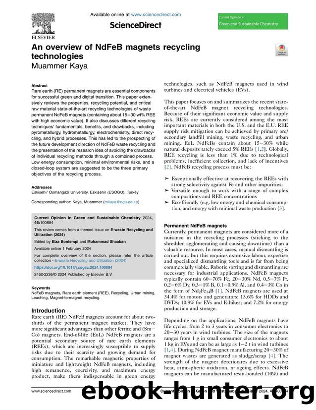 An overview of NdFeB magnets recycling technologies by Muammer Kaya