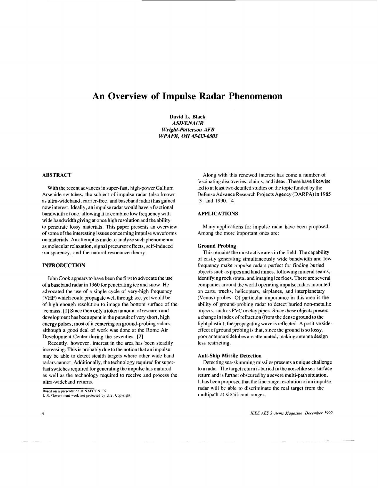 An overview of impulse radar phenomenon - IEEE Aerospace and Electronics Systems Magazine by IEEE