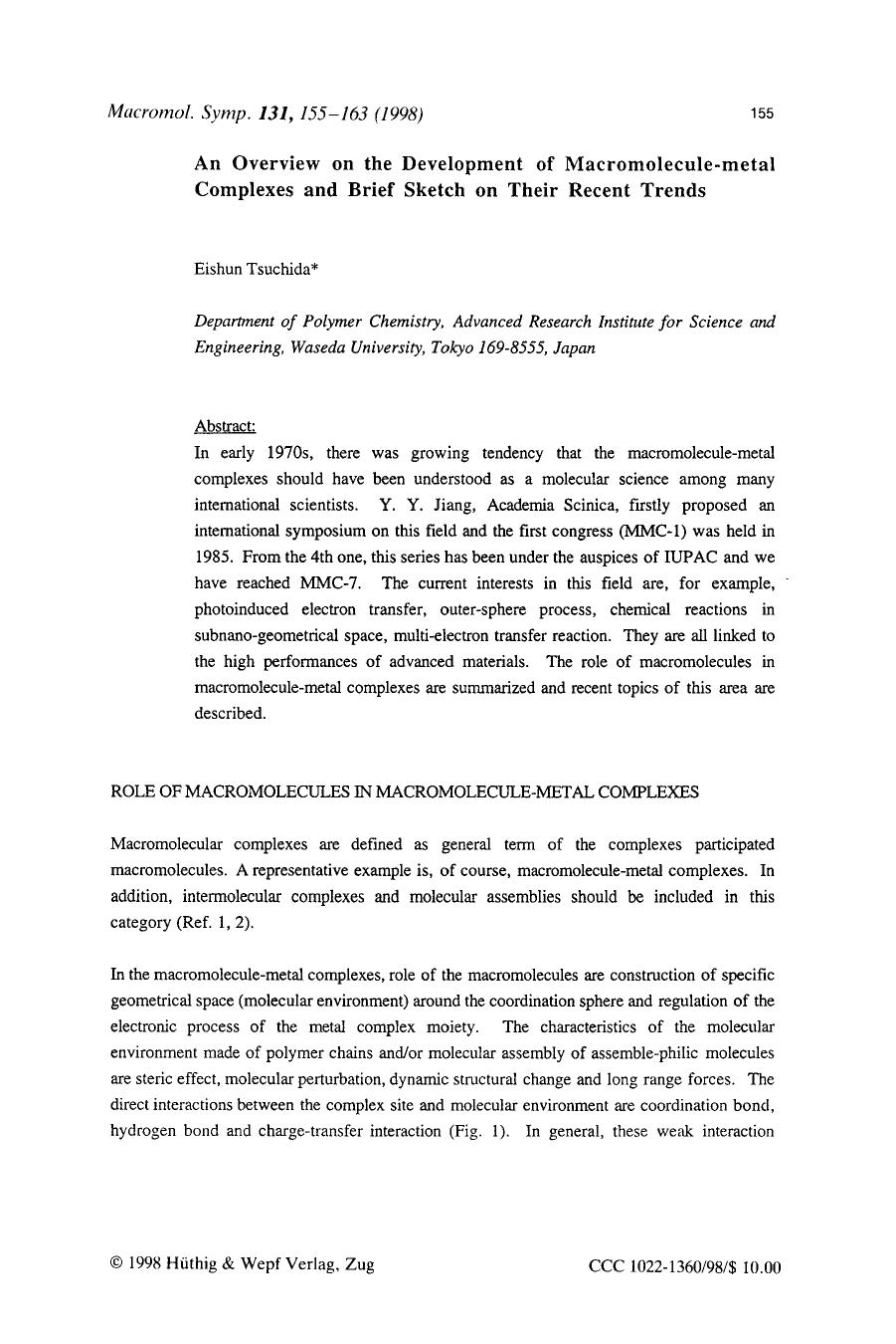 An overview on the development of macromoleculemetal complexes and brief sketch on their recent trends by Unknown