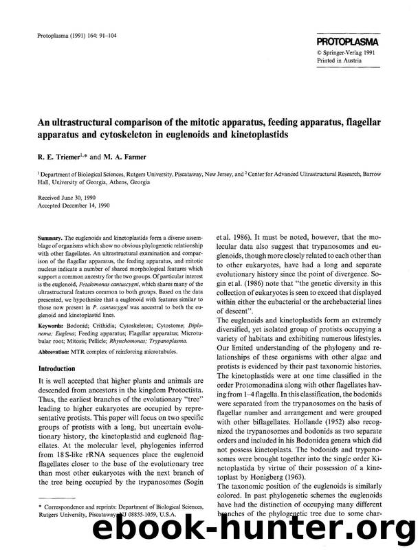 An ultrastructural comparison of the mitotic apparatus, feeding apparatus, flagellar apparatus and cytoskeleton in euglenoids and kinetoplastids by Unknown