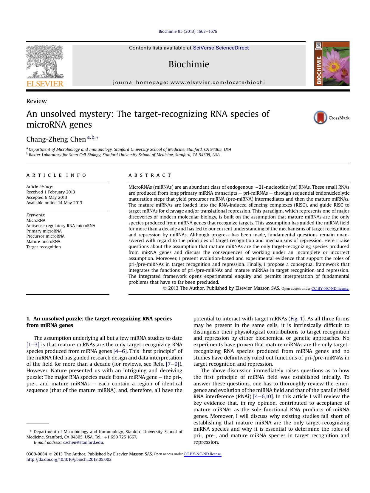 An unsolved mystery: The target-recognizing RNA species of microRNA genes by Chang-Zheng Chen