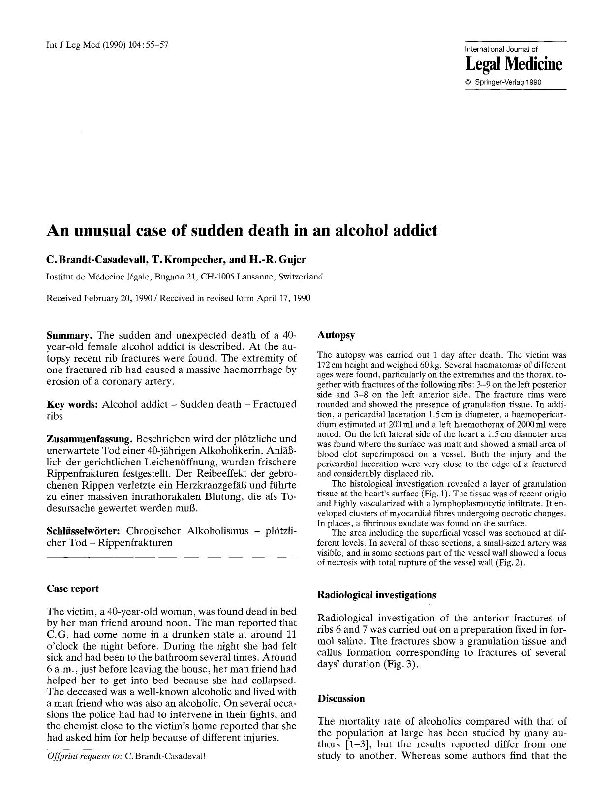 An unusual case of sudden death in an alcohol addict by Unknown